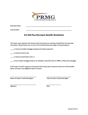 DU Refi Plus Borrower Benefit Worksheet
