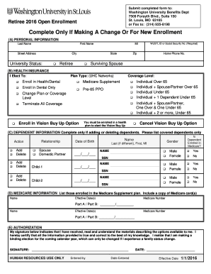 Washington University Retiree Open Enrollment Form