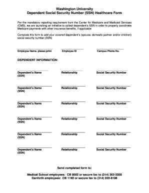 Washington University Dependent SSN Healthcare Form