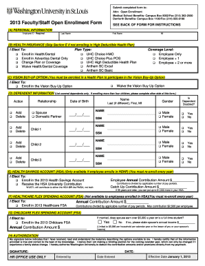 2013 Faculty Staff Open Enrollment Form
