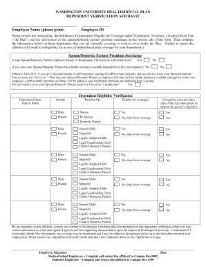 Washington University Dependent Verification Affidavit