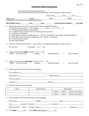Obstetrical Patient Questionnaire