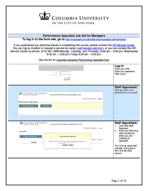 Columbia University Performance Appraisal Form