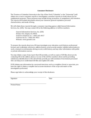 Columbia University Consumer Disclosure Form