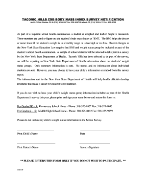 TACONIC HILLS CSD BODY MASS INDEX SURVEY NOTIFICATION - taconichills k12 ny