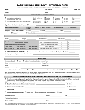 Taconic Hills CSD Health Appraisal Form