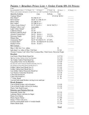 Paints and Brushes Order Form