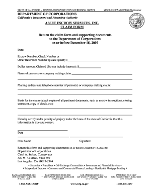 California Escrow Claim Form