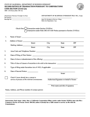 California Second Notice of Transaction