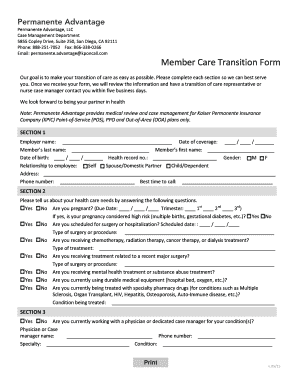 Member Care Transition Form - Kaiser Permanente