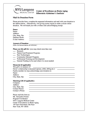 Silberstein Alzheimer’s Institute Mail-In Donation Form