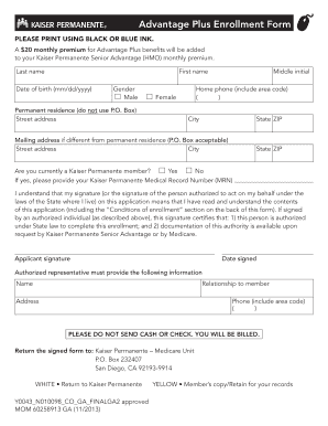 Kaiser Permanente Advantage Plus Enrollment Form