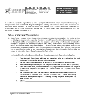 HIPAA Permission to Release Information and Photo/Video