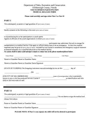 Youth Sports Medical Release Form