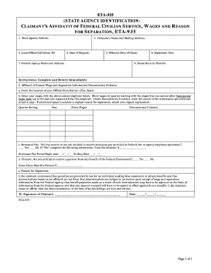 ETA-935 Claimant’s Affidavit of Federal Civilian Service