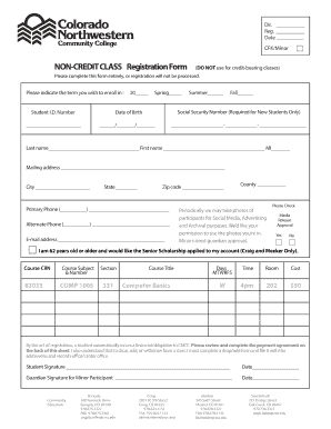 Colorado Community College Non-Credit Class Registration Form