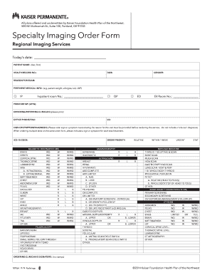 Specialty Imaging Order Form