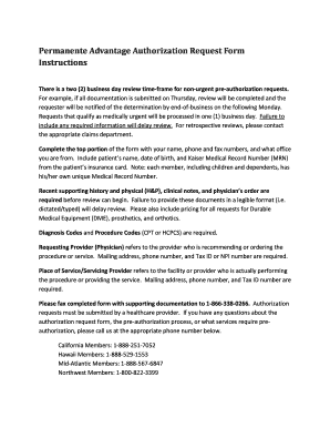 Permanente Advantage Authorization Request Form