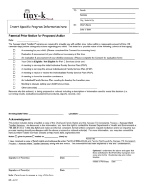 Kansas Parental Prior Notice for Proposed Action