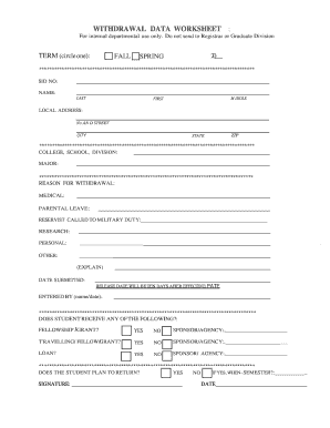 Withdrawal Data Worksheet