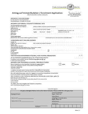 Antrag auf Immatrikulation