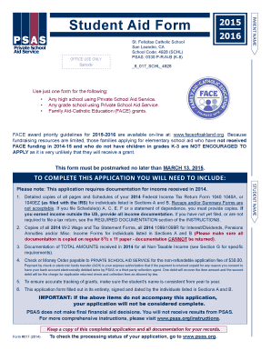Student Aid Form 2015