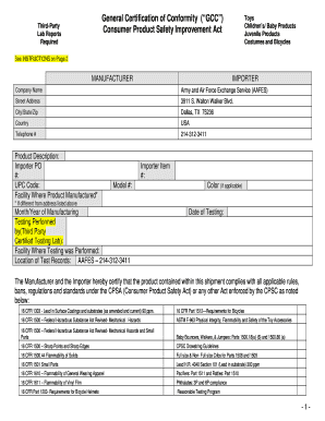 General Certification of Conformity for Toys