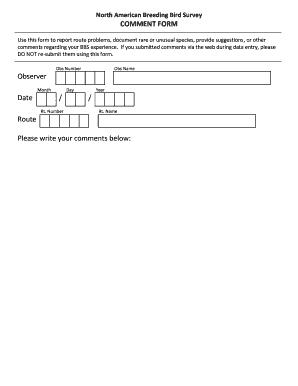 North American Breeding Bird Survey Comment Form