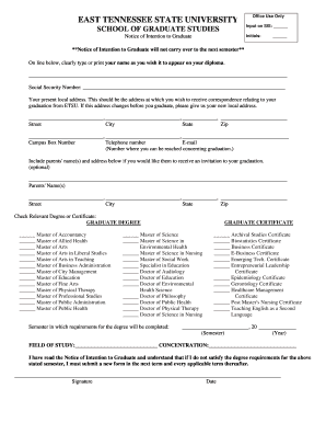 Notice of Intention to Graduate