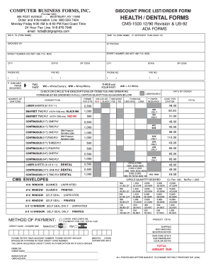 Health and Dental Forms Order Form