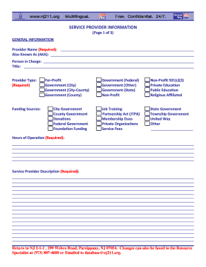 Service Provider Information Form