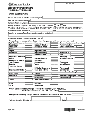 Health Questionnaire for Sports Rehab