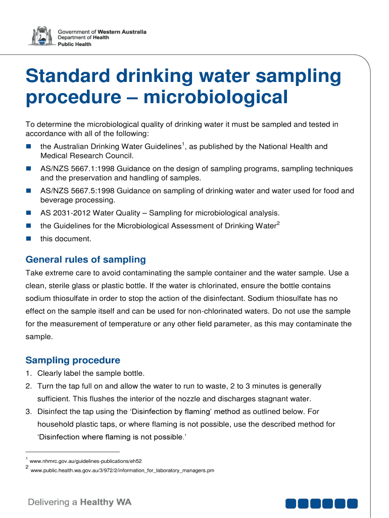Fillable Online public health wa gov Standard water sampling technique