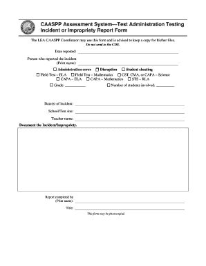 CAASPP Incident or Impropriety Report Form