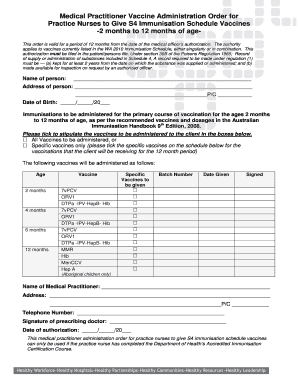 Medical Practitioner Vaccine Administration Order