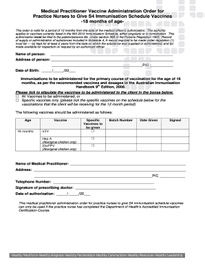 Vaccine Administration Order for Practice Nurses