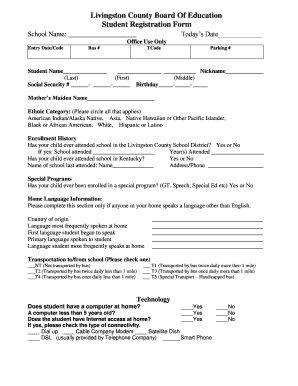 Livingston County Student Registration Form