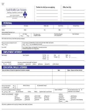 Nash Health Care Systems Employment Application