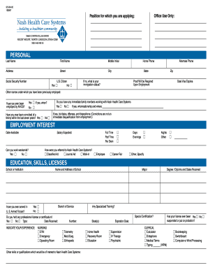 Nash Health Care Systems Employment Application