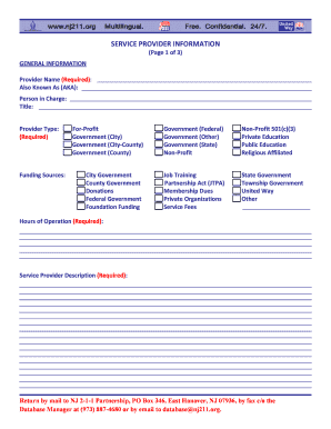 Service Provider Information Form