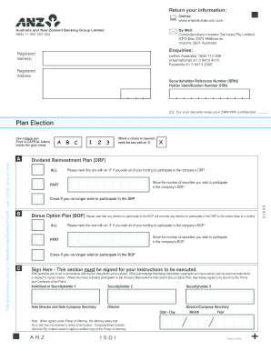 ANZ Dividend Reinvestment and Bonus Option Plan Election Form