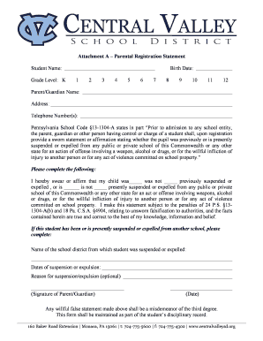Pennsylvania Parental Registration Statement
