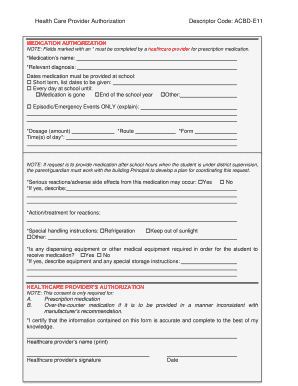 Medication Authorization Form