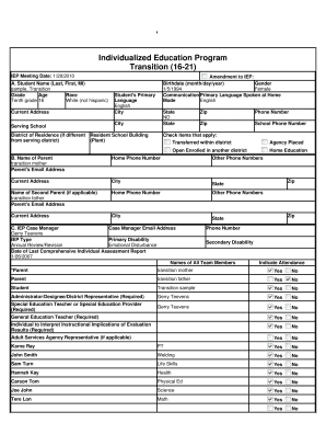 Individualized Education Program Transition Form