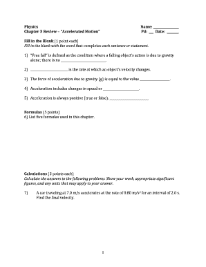 Physics Chapter 3 Review Form