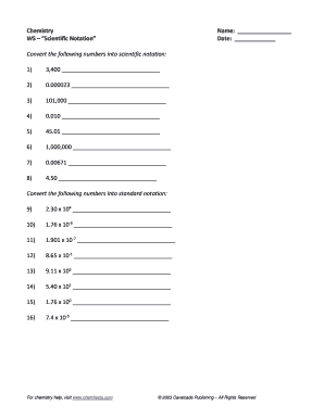 Chemistry Scientific Notation Worksheet