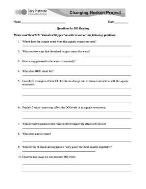 Dissolved Oxygen Reading Questions