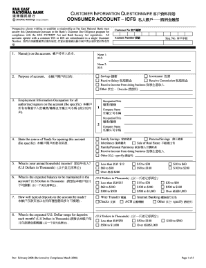 Customer Information Questionnaire for Far East National Bank