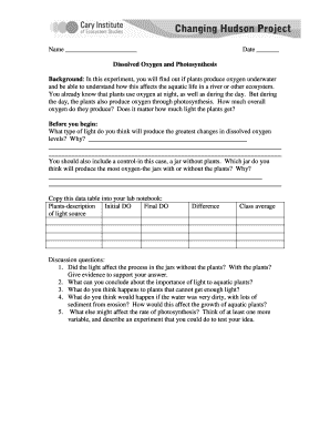 Dissolved Oxygen and Photosynthesis Lab