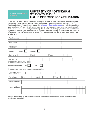 University of Nottingham Halls of Residence Application